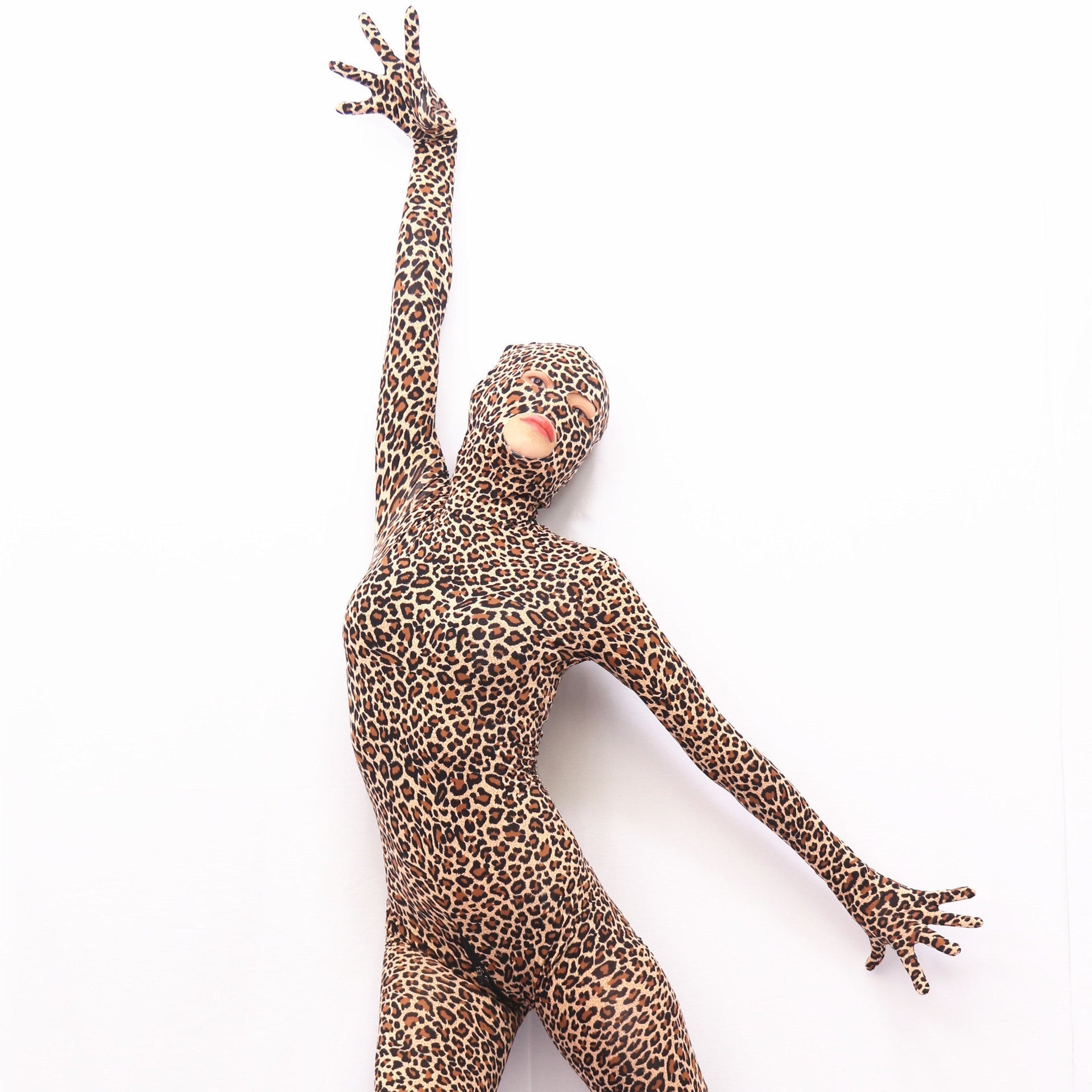 Sexy Leopard Print Full Body Catsuit with Hood Stretch Spandex Zentai Bodysuit - Tarisss Sex Toy Store