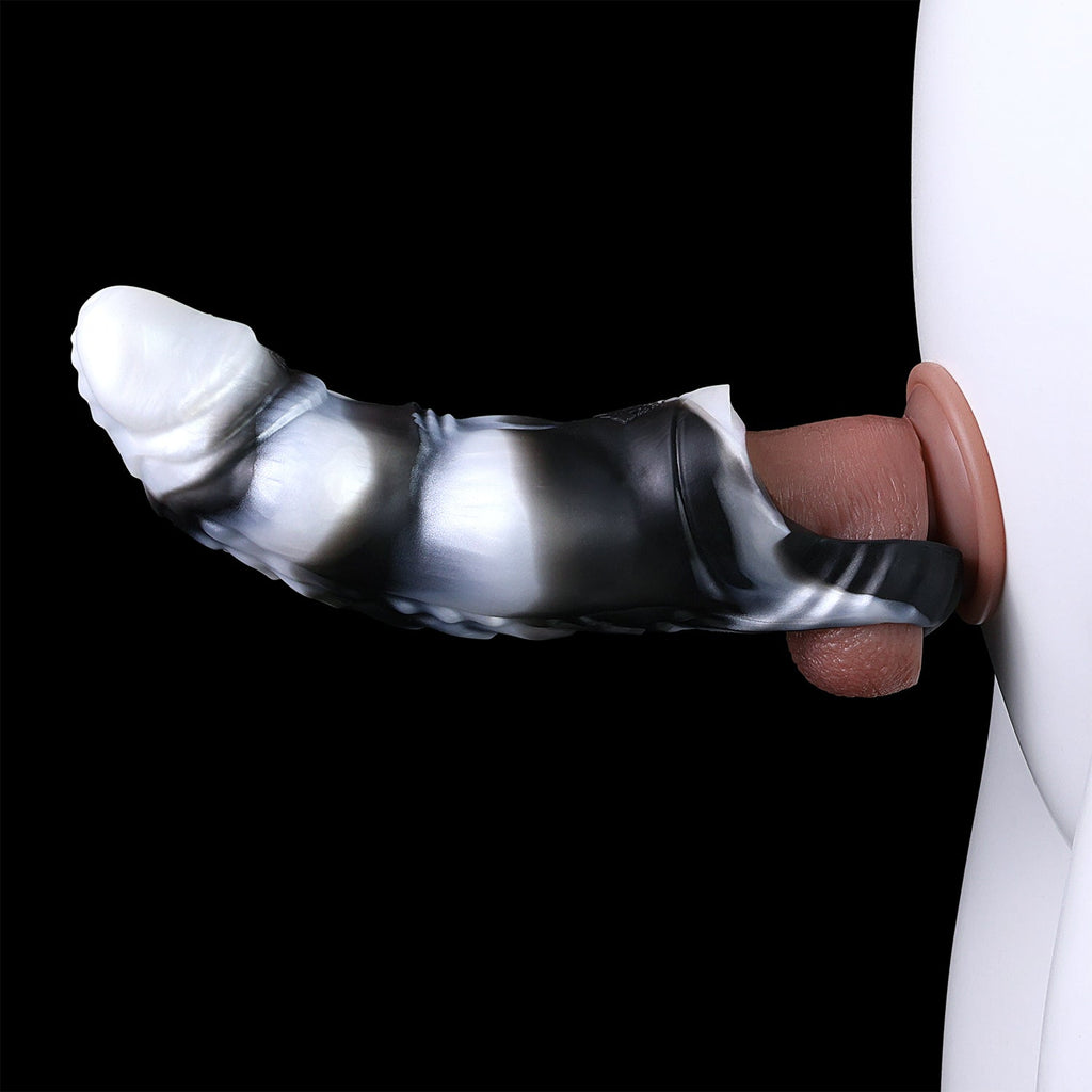 Dragon Scale Vibrating Cock Sleeve – Platinum Silicone Fantasy Penis Sleeve