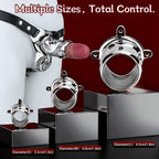 Stainless Steel Adjustable Chastity Harness with Interchangeable Ring Sizes & Secure Leather Straps - Tarisss Sex Toy Store