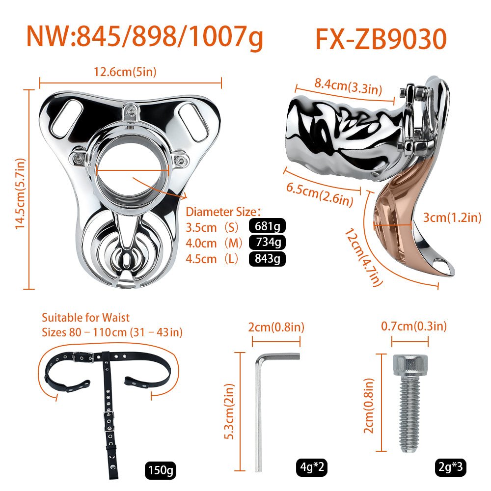 Stainless Steel Adjustable Chastity Harness with Interchangeable Ring Sizes & Secure Leather Straps - Tarisss Sex Toy Store