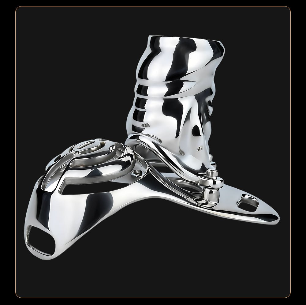 Stainless Steel Adjustable Chastity Harness with Interchangeable Ring Sizes & Secure Leather Straps - Tarisss Sex Toy Store