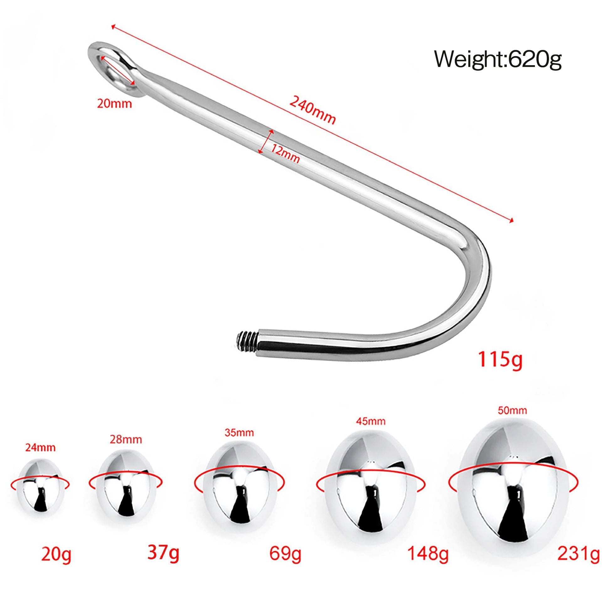 Stainless Steel Anal Hook with 5 Interchangeable Beads - Tarisss Sex Toy Store