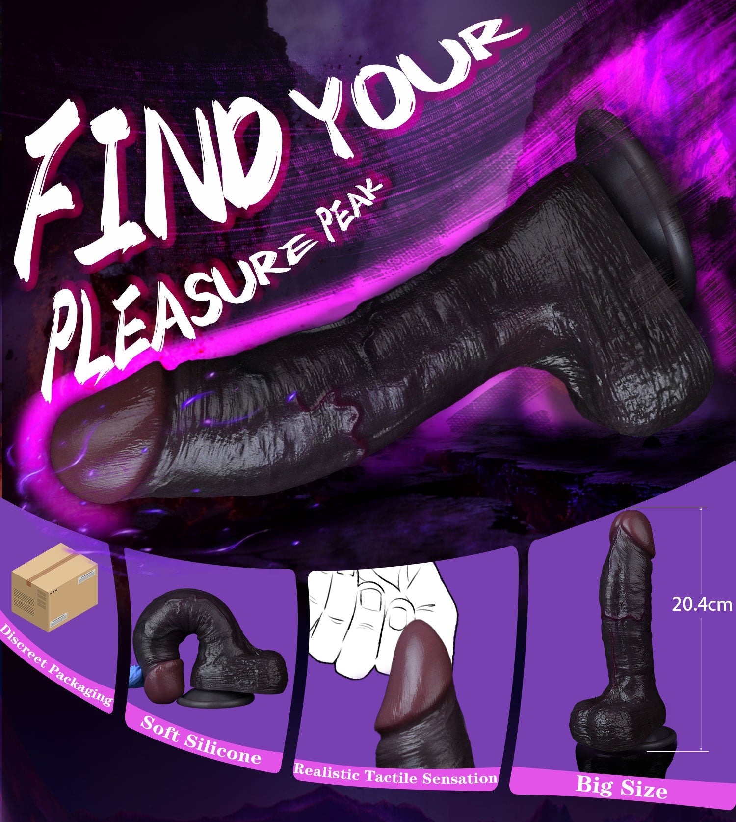 Black Suction Cup Dildo for Vaginal Play – Dual-Layer Silicone Female Sex Toy
