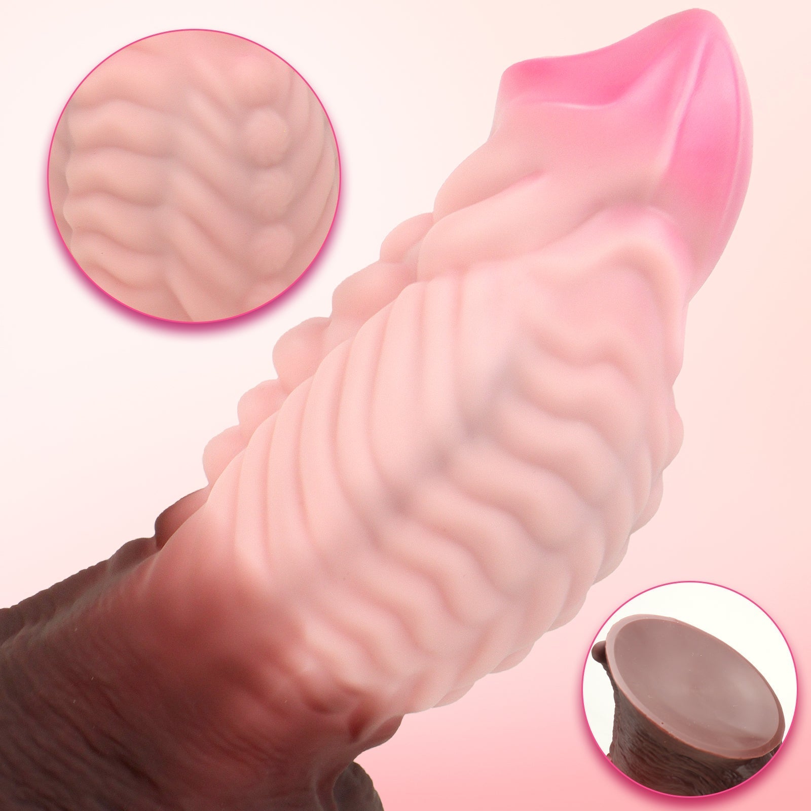 Textured Silicone Dildo with Suction Cup – Realistic Design, Pink and Brown Gradient - Tarisss Sex Toy Store