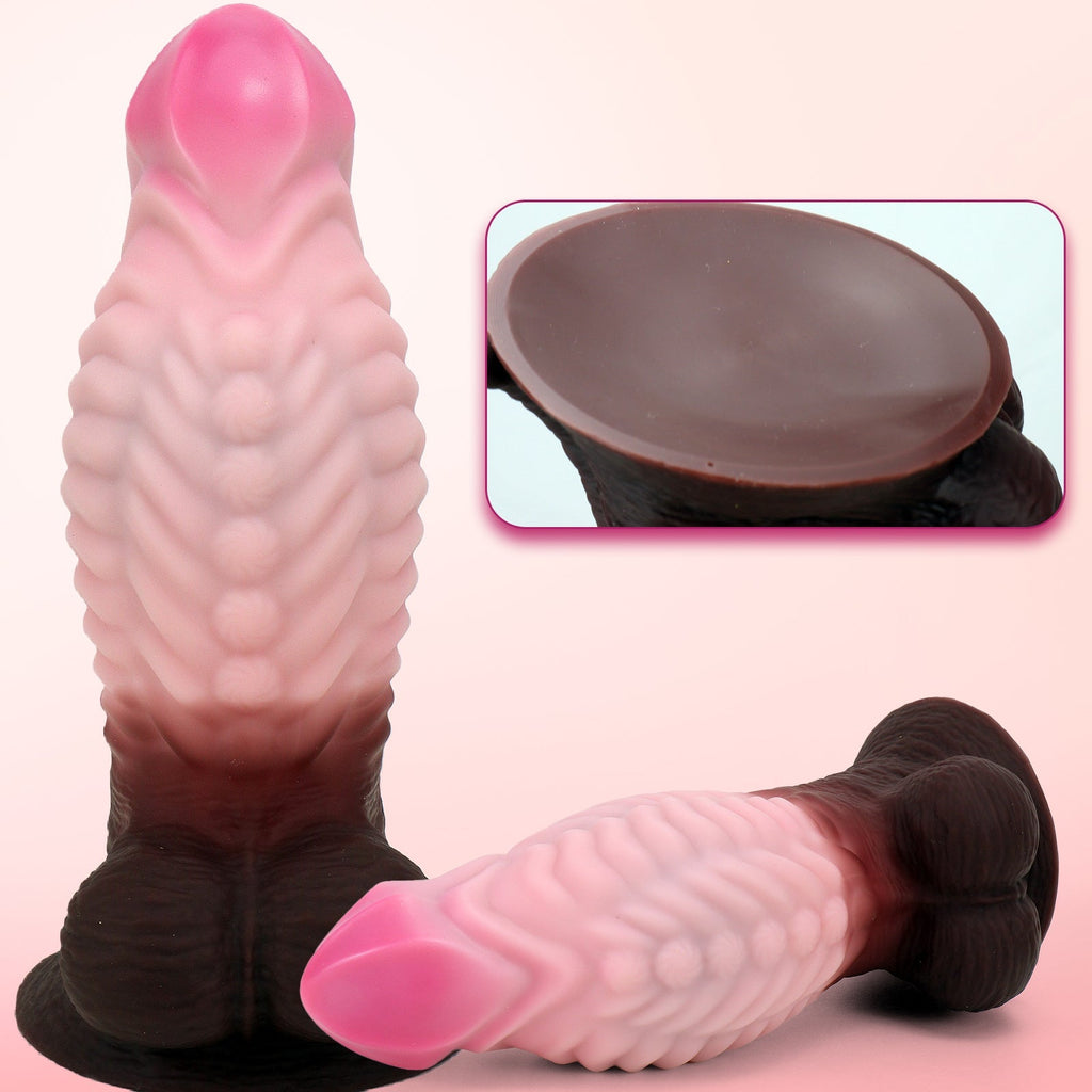 Textured Silicone Dildo with Suction Cup – Realistic Design, Pink and Brown Gradient - Tarisss Sex Toy Store
