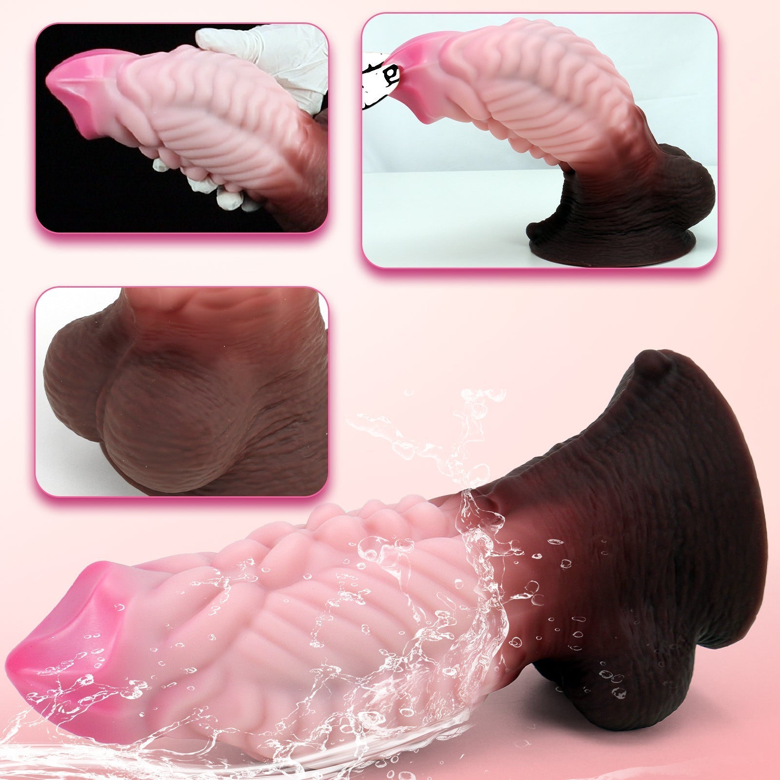Textured Silicone Dildo with Suction Cup – Realistic Design, Pink and Brown Gradient - Tarisss Sex Toy Store