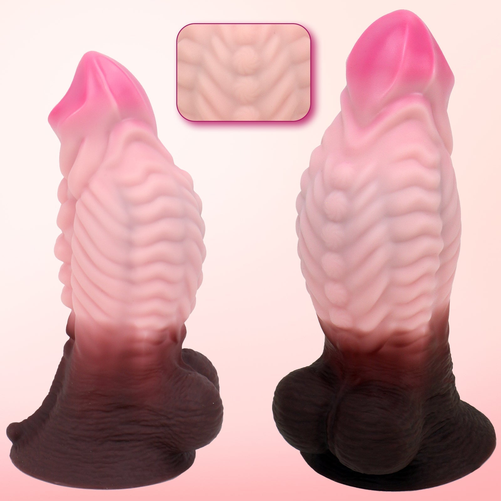 Textured Silicone Dildo with Suction Cup – Realistic Design, Pink and Brown Gradient - Tarisss Sex Toy Store