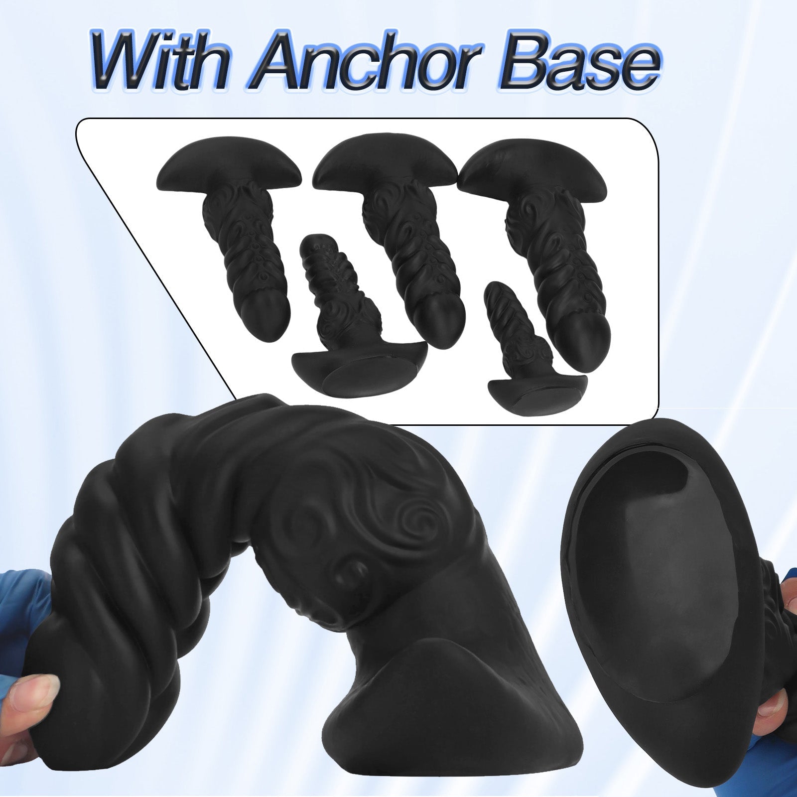 Twisted Design Black Silicone Plug with Base - Tarisss Sex Toy Store