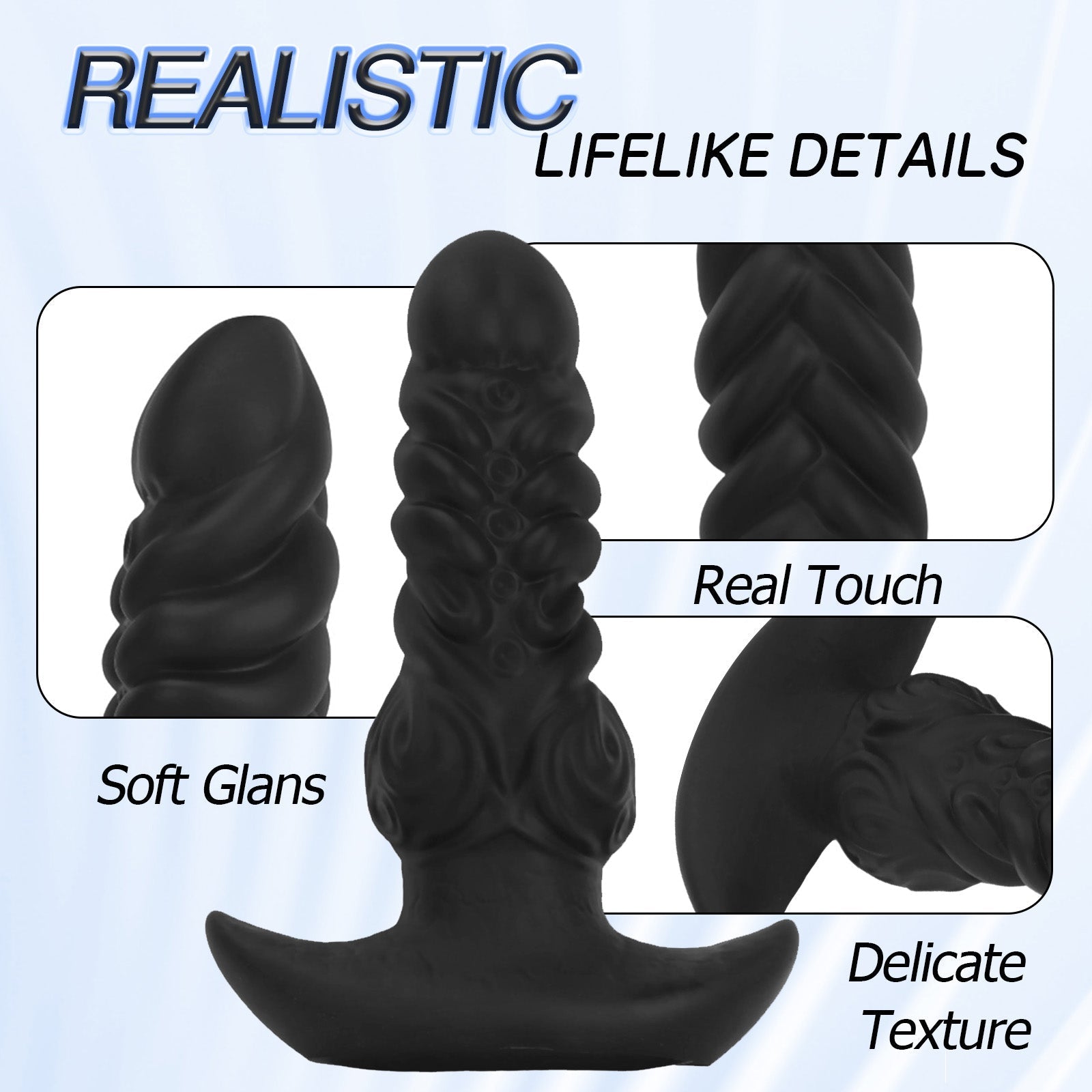 Twisted Design Black Silicone Plug with Base - Tarisss Sex Toy Store