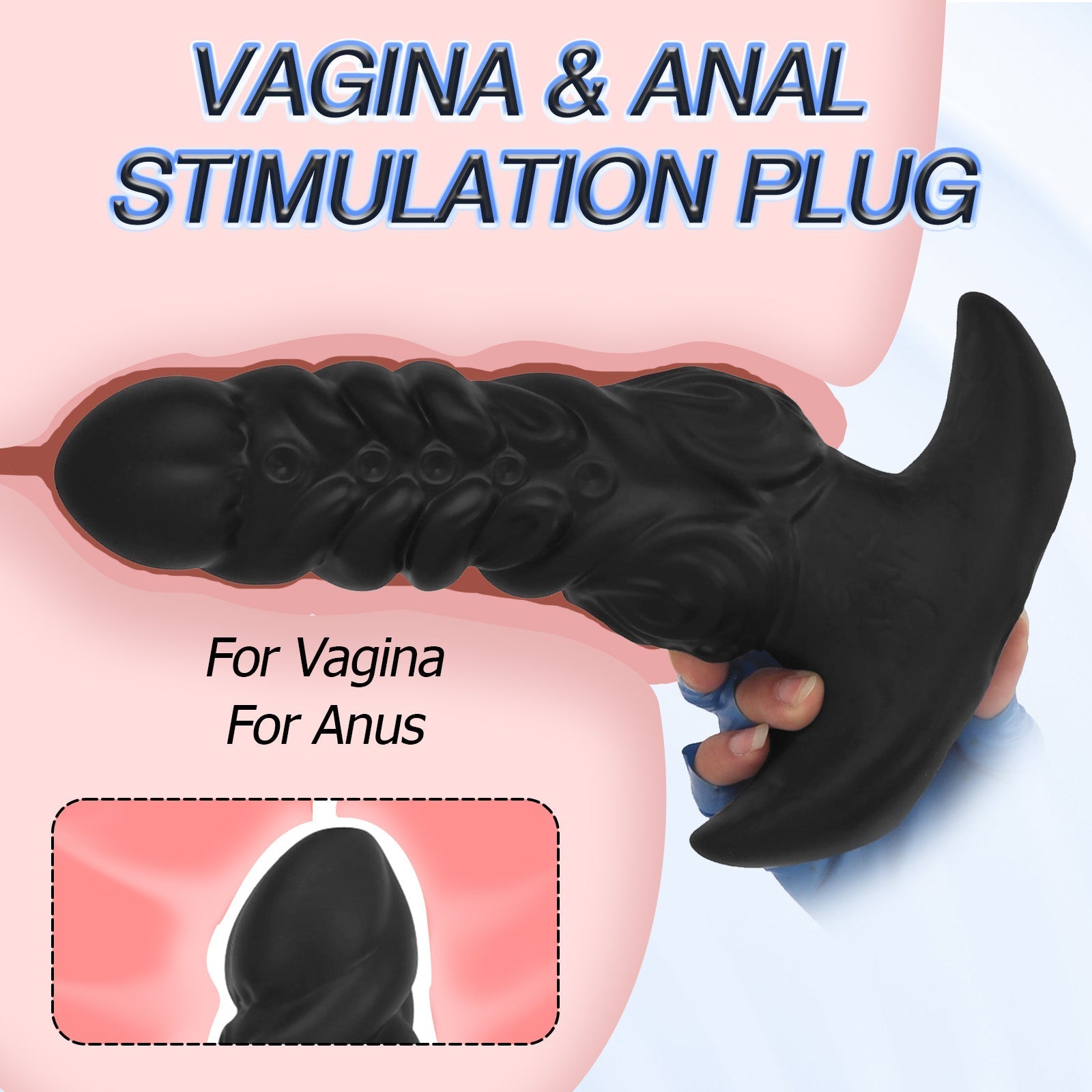 Twisted Design Black Silicone Plug with Base - Tarisss Sex Toy Store