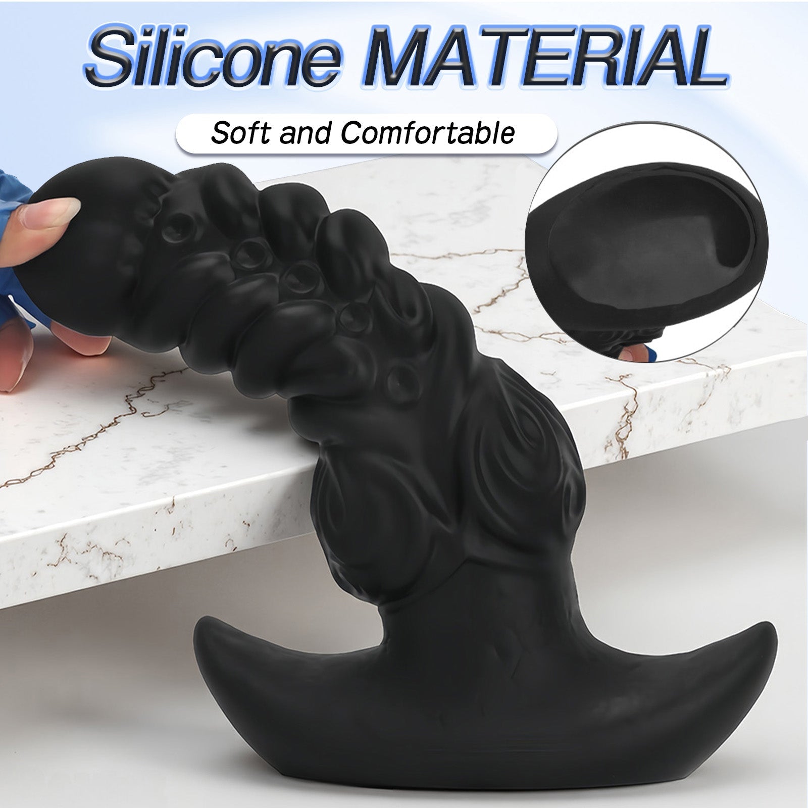 Twisted Design Black Silicone Plug with Base - Tarisss Sex Toy Store