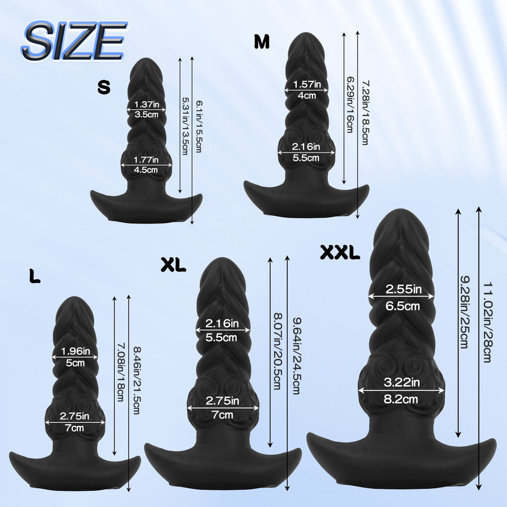 Twisted Design Black Silicone Plug with Base - Tarisss Sex Toy Store