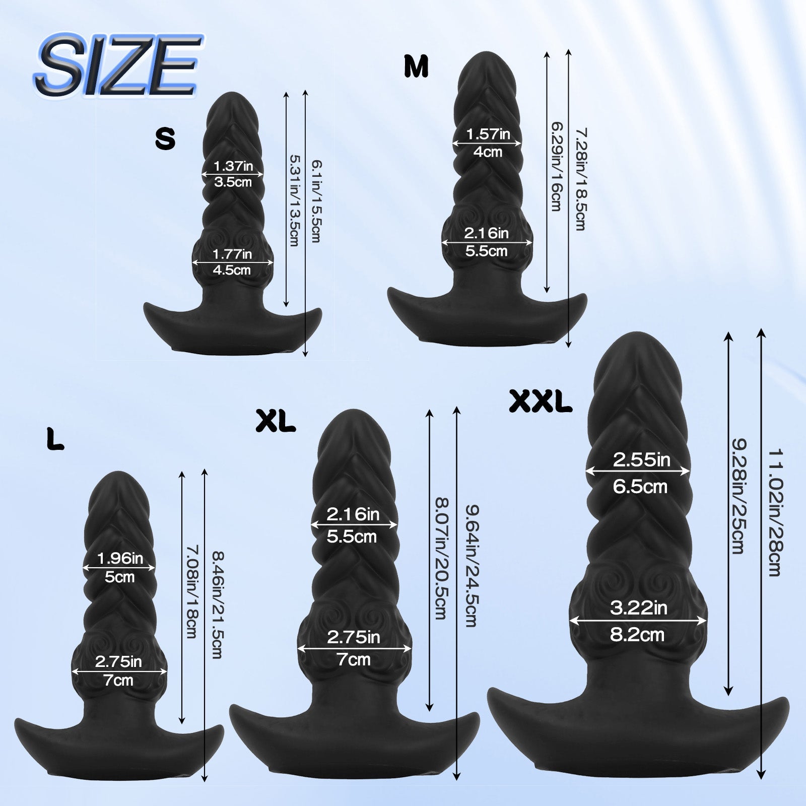 Twisted Design Black Silicone Plug with Base - Tarisss Sex Toy Store