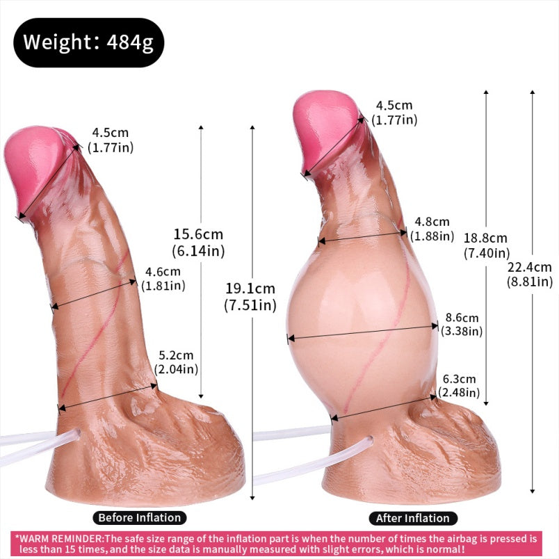 Realistic Cumming Flesh Dildo - Inflatable Lightskin Penis Vaginal Anal Sex Toys for Women