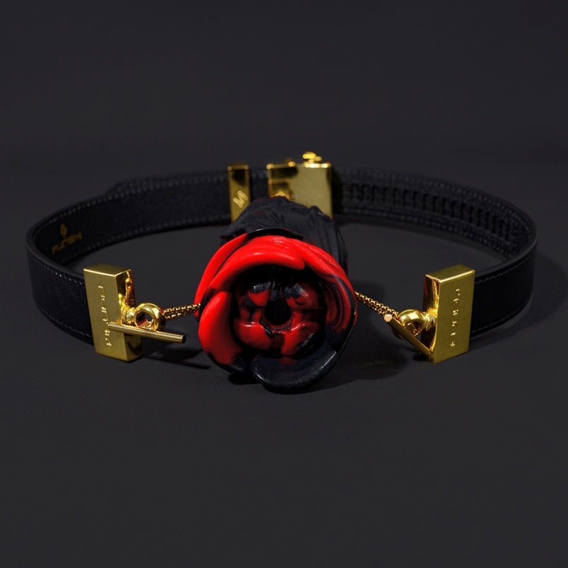 Yukina Fantasy Mouth Gag - Red-Black Rose Silicone Ballgag Leather Kinky Sex Toys