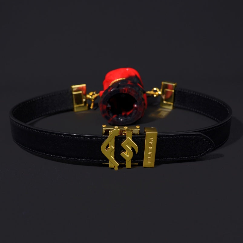 Yukina Fantasy Mouth Gag - Red-Black Rose Silicone Ballgag Leather Kinky Sex Toys
