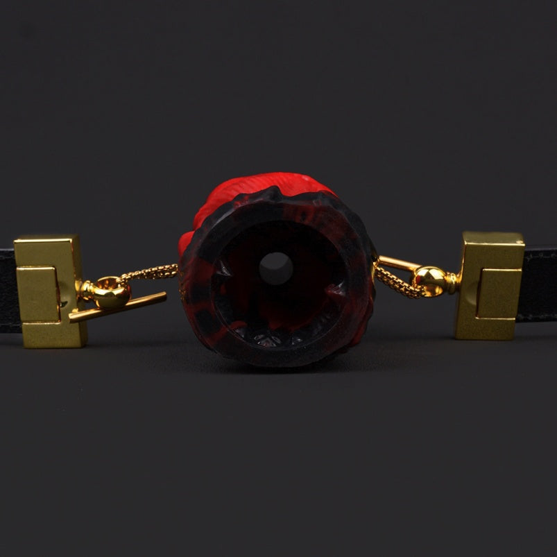 Yukina Fantasy Mouth Gag - Red-Black Rose Silicone Ballgag Leather Kinky Sex Toys