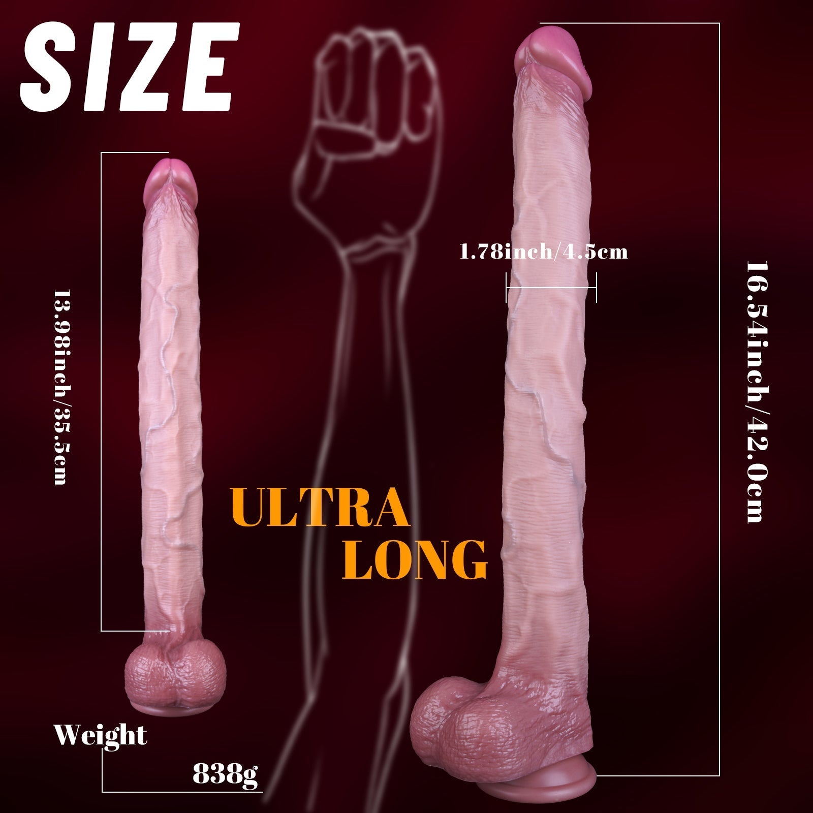 Ultra - Long 16.5” Realistic Silicone Dildo with Suction Base - Tarisss Sex Toy Store