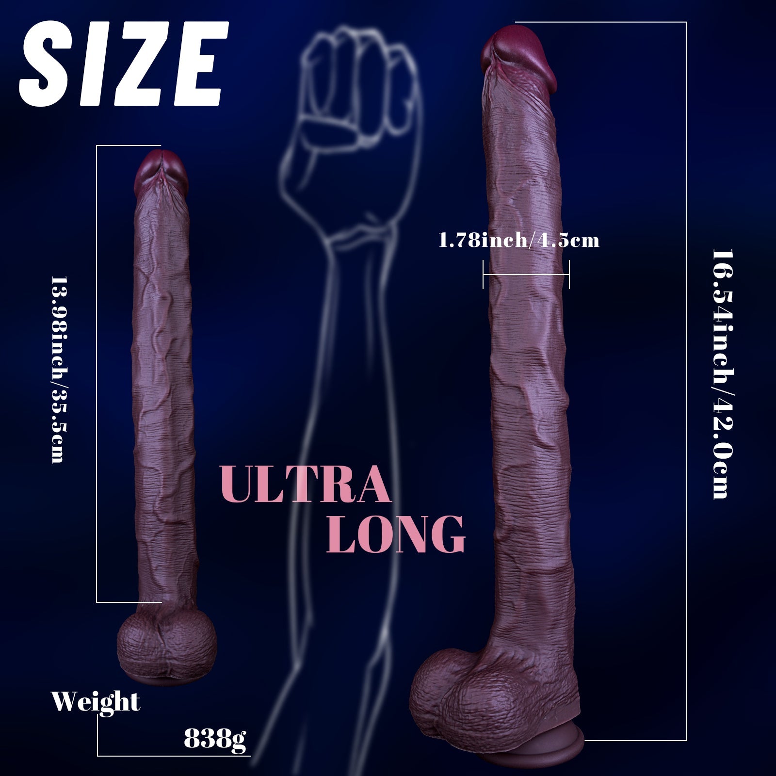 Ultra - Long 16.5” Realistic Silicone Dildo with Suction Base - Tarisss Sex Toy Store
