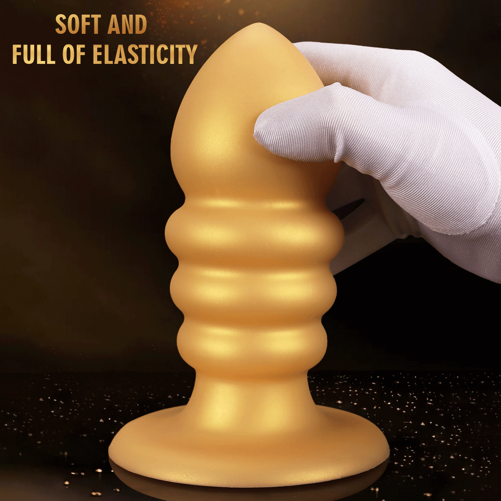 Golden Spiral Fantasy Anal Butt Plug & Fist Dildo – Silicone Expansion Toy with Suction Cup