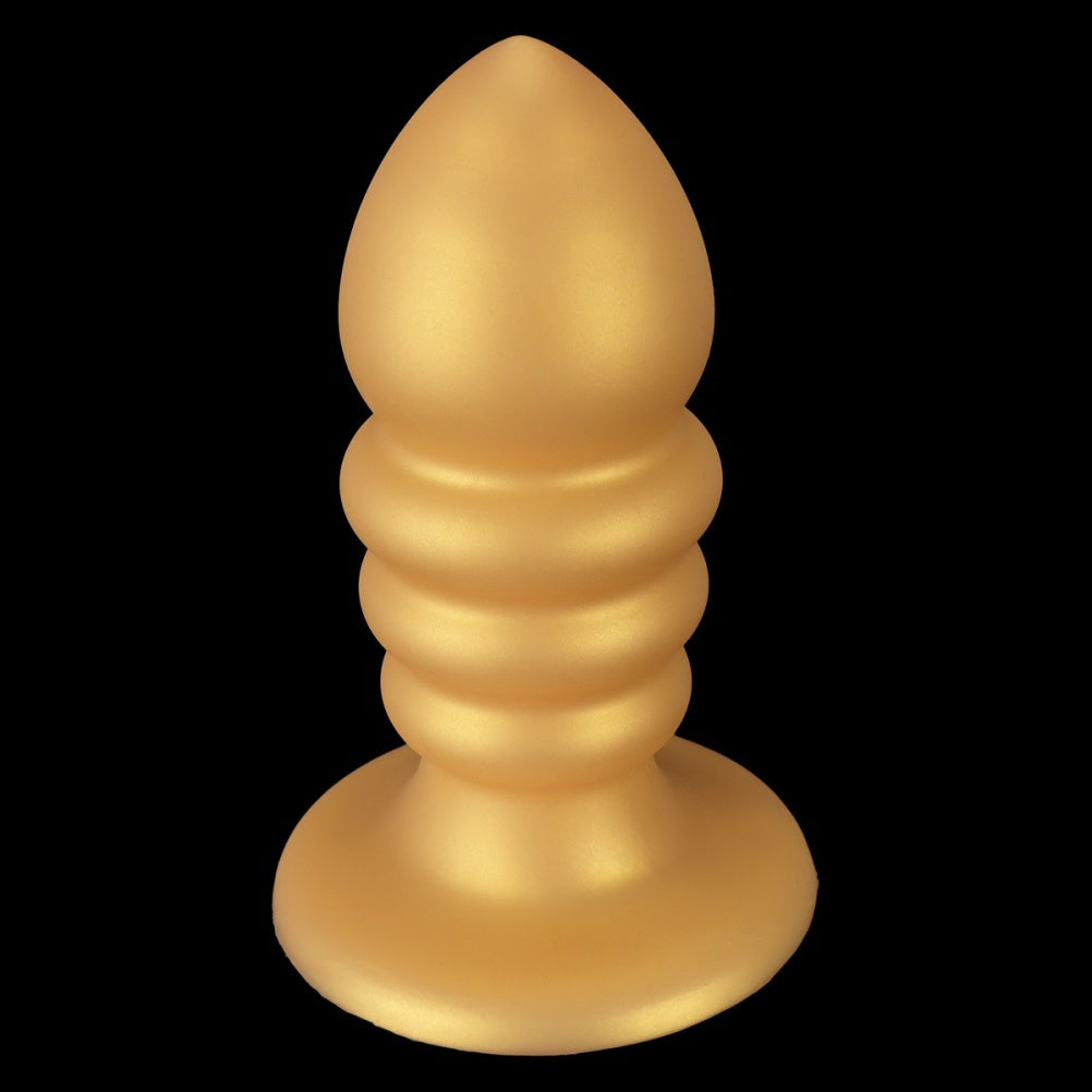 Golden Spiral Fantasy Anal Butt Plug & Fist Dildo – Silicone Expansion Toy with Suction Cup