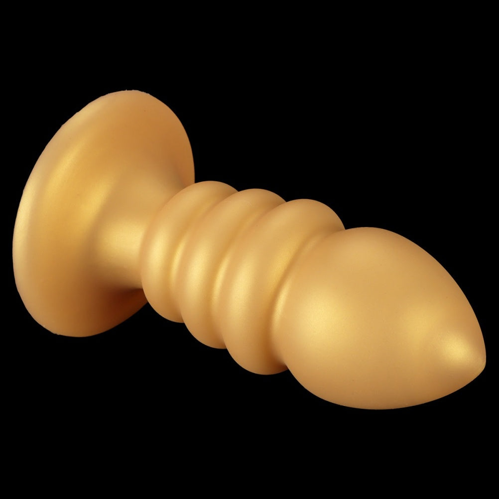 Golden Spiral Fantasy Anal Butt Plug & Fist Dildo – Silicone Expansion Toy with Suction Cup