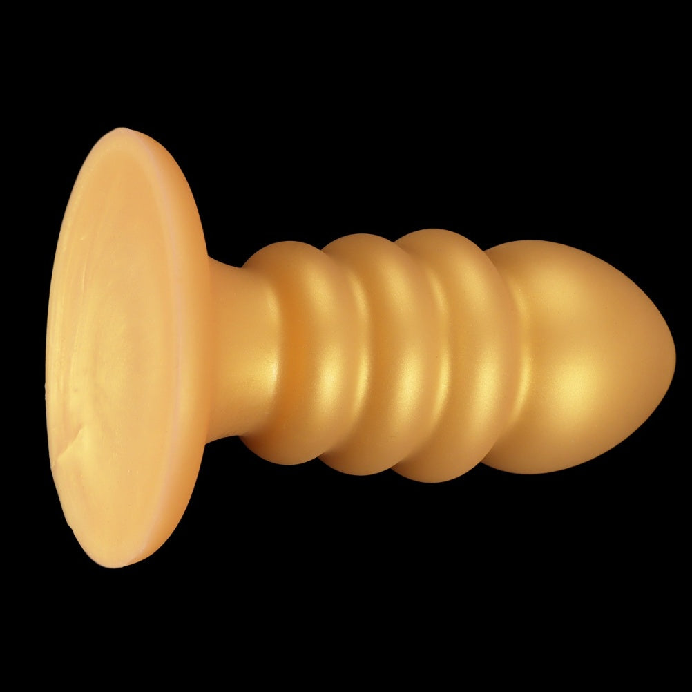 Golden Spiral Fantasy Anal Butt Plug & Fist Dildo – Silicone Expansion Toy with Suction Cup