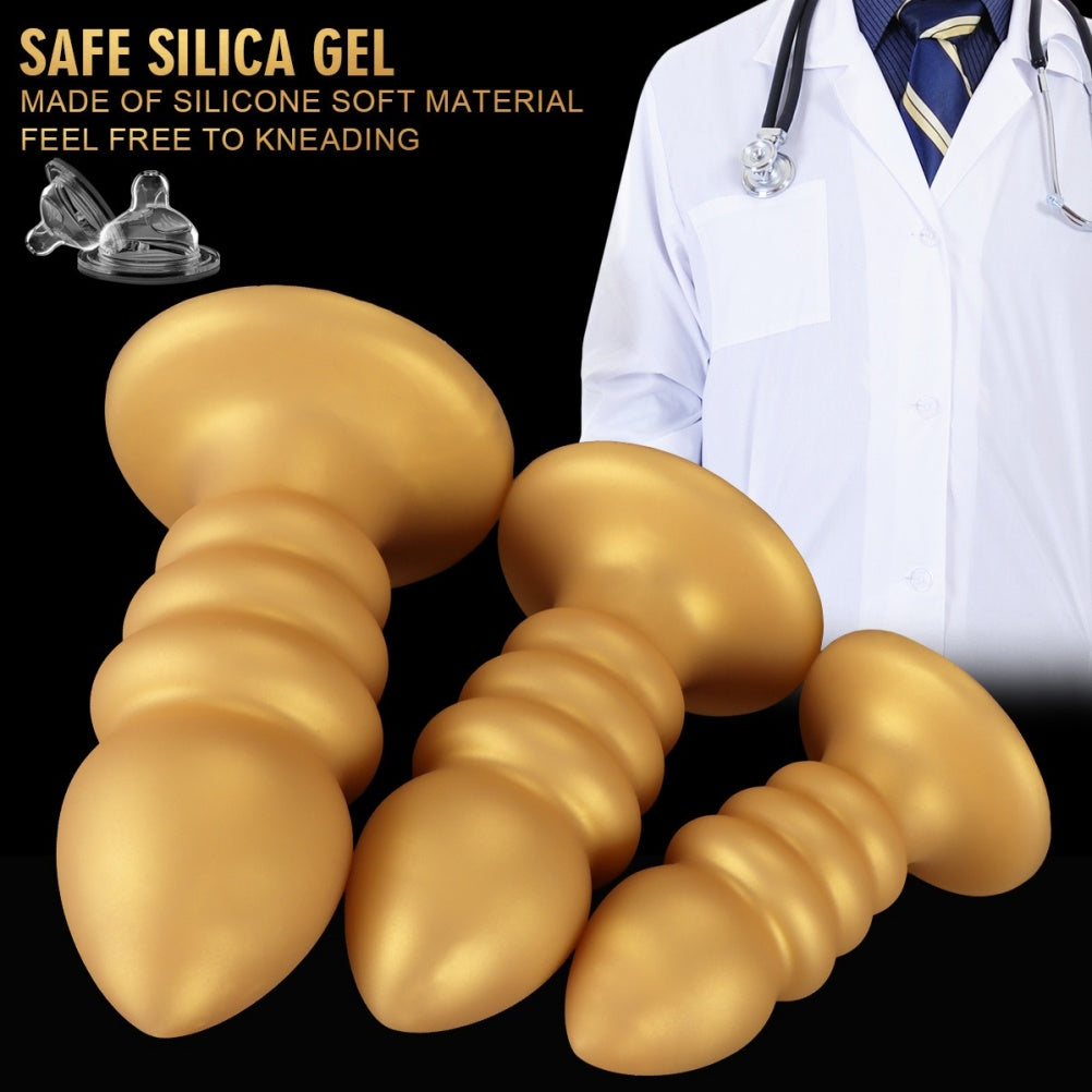Golden Spiral Fantasy Anal Butt Plug & Fist Dildo – Silicone Expansion Toy with Suction Cup