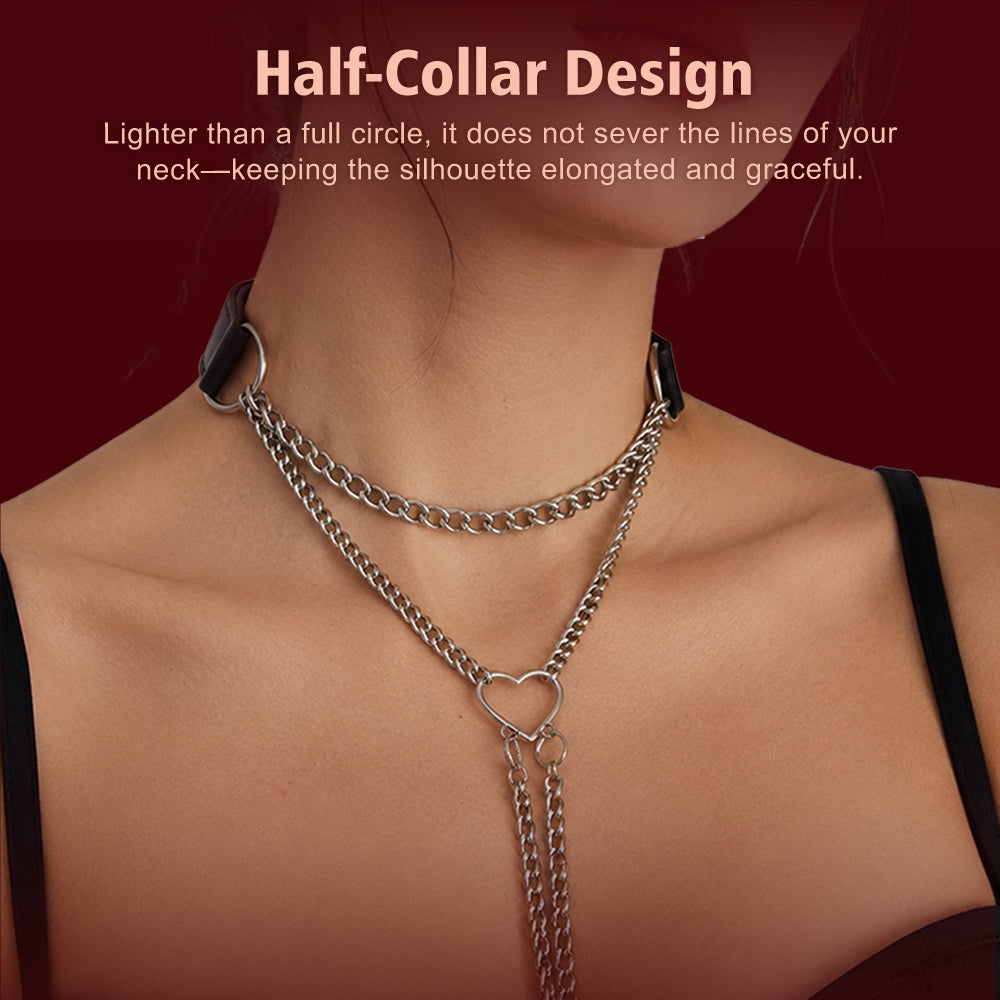 Drape Chain Collar Nipple Clamps with Heart Pendant — BDSM Bondage Nipple Stimulator Set