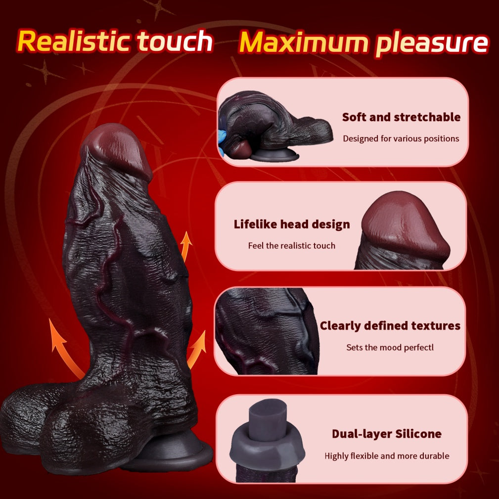 Domlust Black Duke – Dual-Density Platinum Silicone Realistic Dildo | Soft Skin + Firm Core | Suction Cup