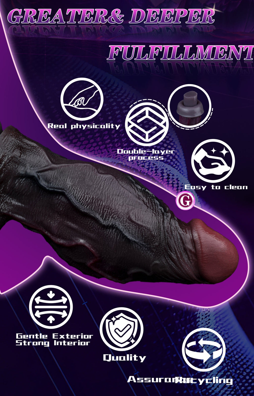 Domlust Black Duke – Dual-Density Platinum Silicone Realistic Dildo | Soft Skin + Firm Core | Suction Cup