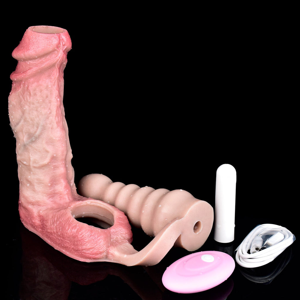 Realistic Silicone Cock Sleeve with Vibrating Butt Plug — Dual Stimulation for Men Who Want More