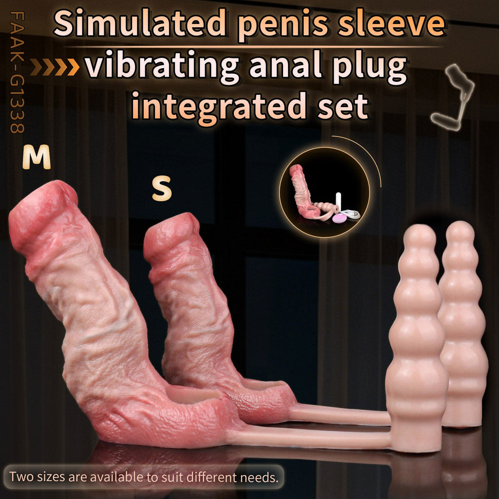Realistic Cock Sleeve with Vibrating Butt Plug — 2-in-1 Silicone Penis Extender & Prostate Massager for Men