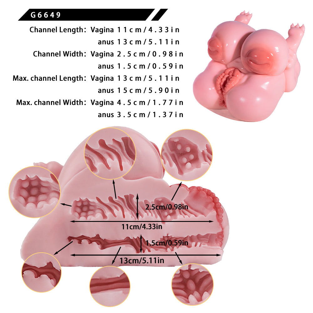 Chubby Bear-Girl Fantasy Sex Doll Torso — Dual-Channel Furry Masturbator with Soft Breasts & Raised-Hip Pose