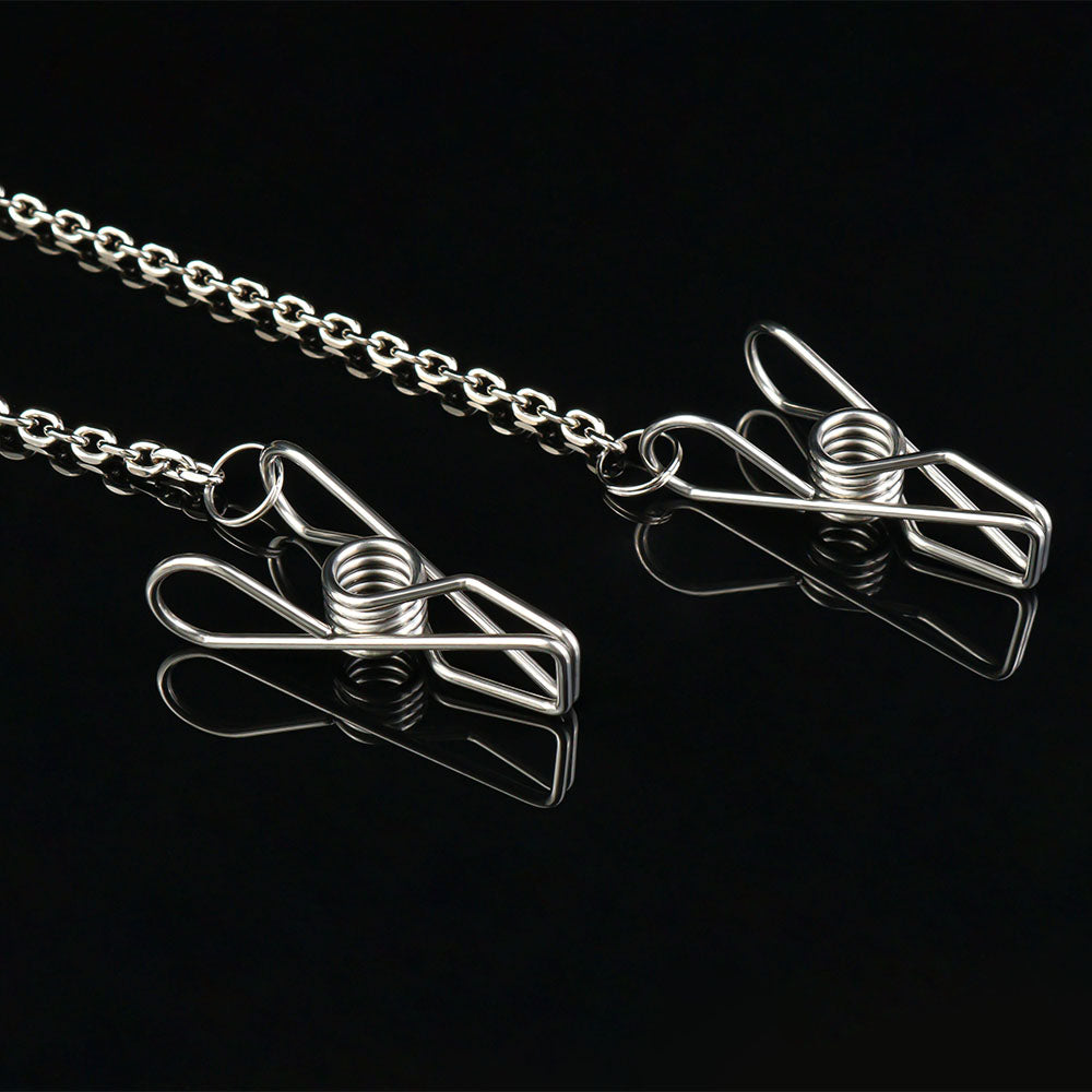 Drape Chain Leather Collar Nipple Clamps Set — BDSM Bondage Nipple Stimulator with Heart Chain