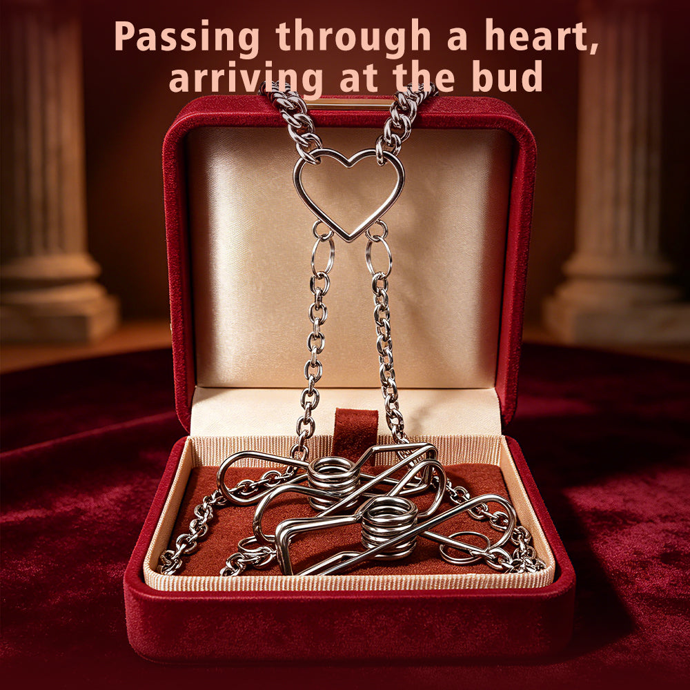 Drape Chain Leather Collar Nipple Clamps Set — BDSM Bondage Nipple Stimulator with Heart Chain