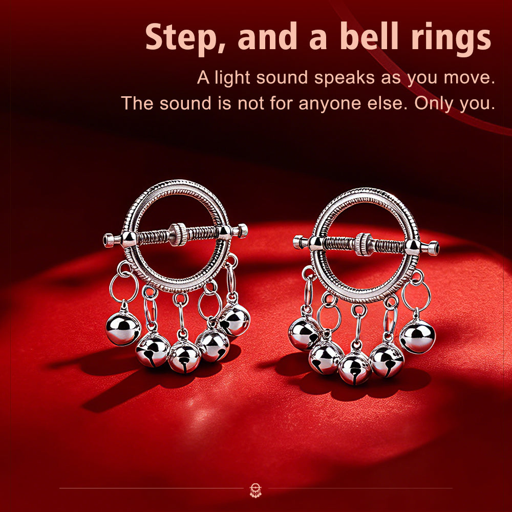 Bell-Drop Ring Nipple Clamps with Hanging Bells — Adjustable Spring Clamp for Sensory BDSM Play