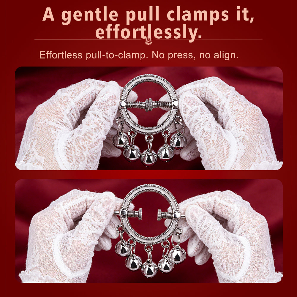 Bell-Drop Ring Nipple Clamps with Hanging Bells — Adjustable Spring Clamp for Sensory BDSM Play