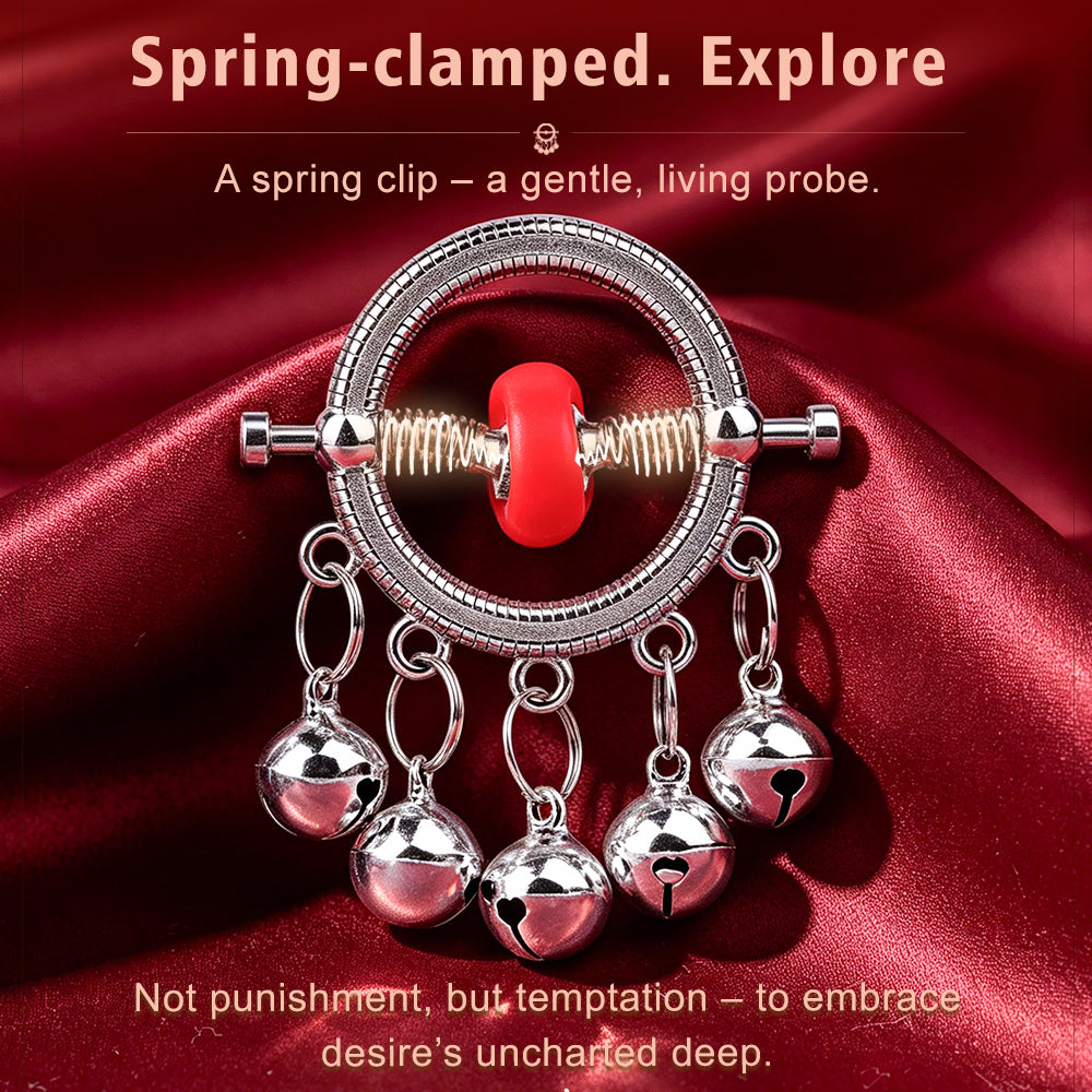 Bell-Drop Ring Nipple Clamps with Hanging Bells — Adjustable Spring Clamp for Sensory BDSM Play