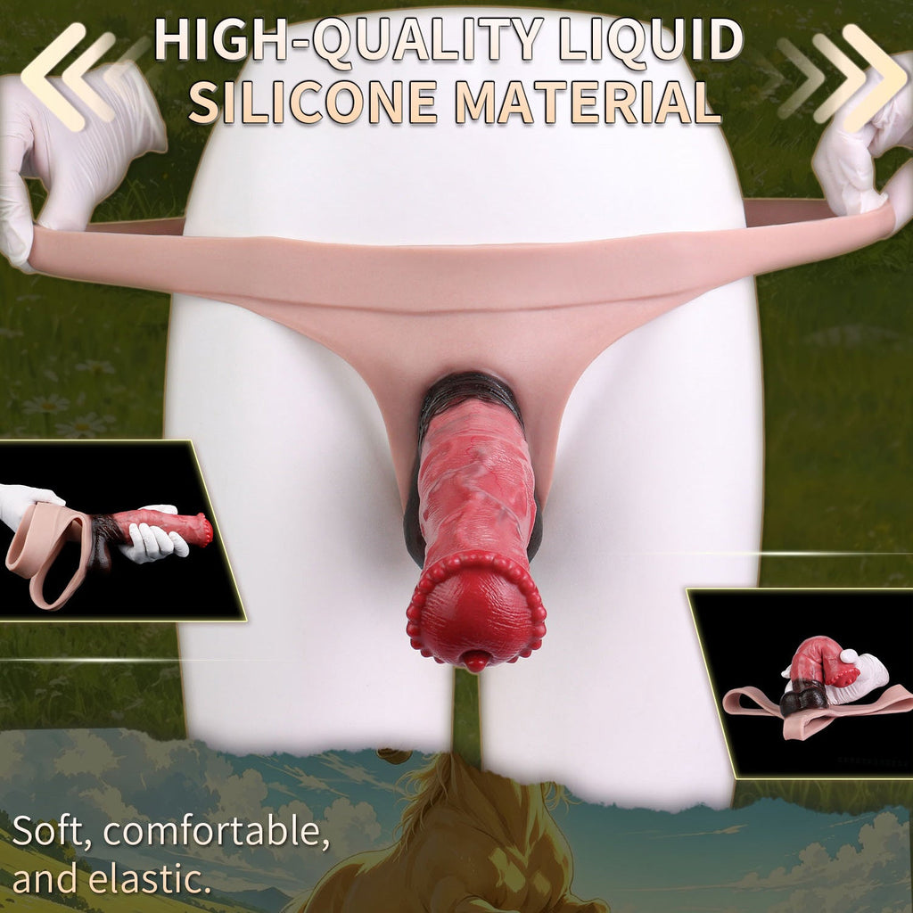 Realistic Horse Cock Sleeve Panty – Platinum Silicone Penis Extender Underwear for Hands-Free Wear