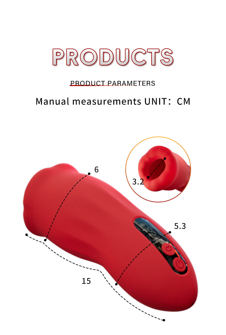 Red Silicone Lip Vibrating Blowjob Cup -  Sucking Stroker Sex Toys for Men