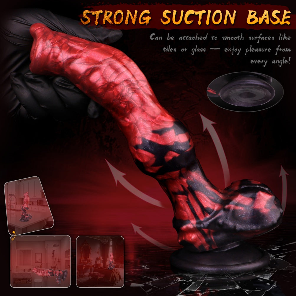 Blood-Red Silicone Fantasy Dog Dildo - Dual Density Knotted Anal Women Vagina Masturbator