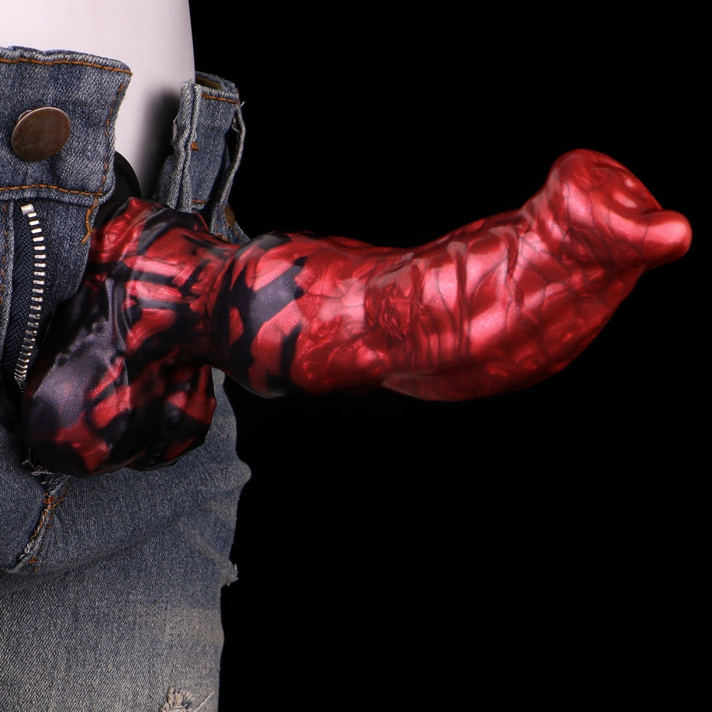 Blood-Red Silicone Fantasy Dog Dildo - Dual Density Knotted Anal Women Vagina Masturbator