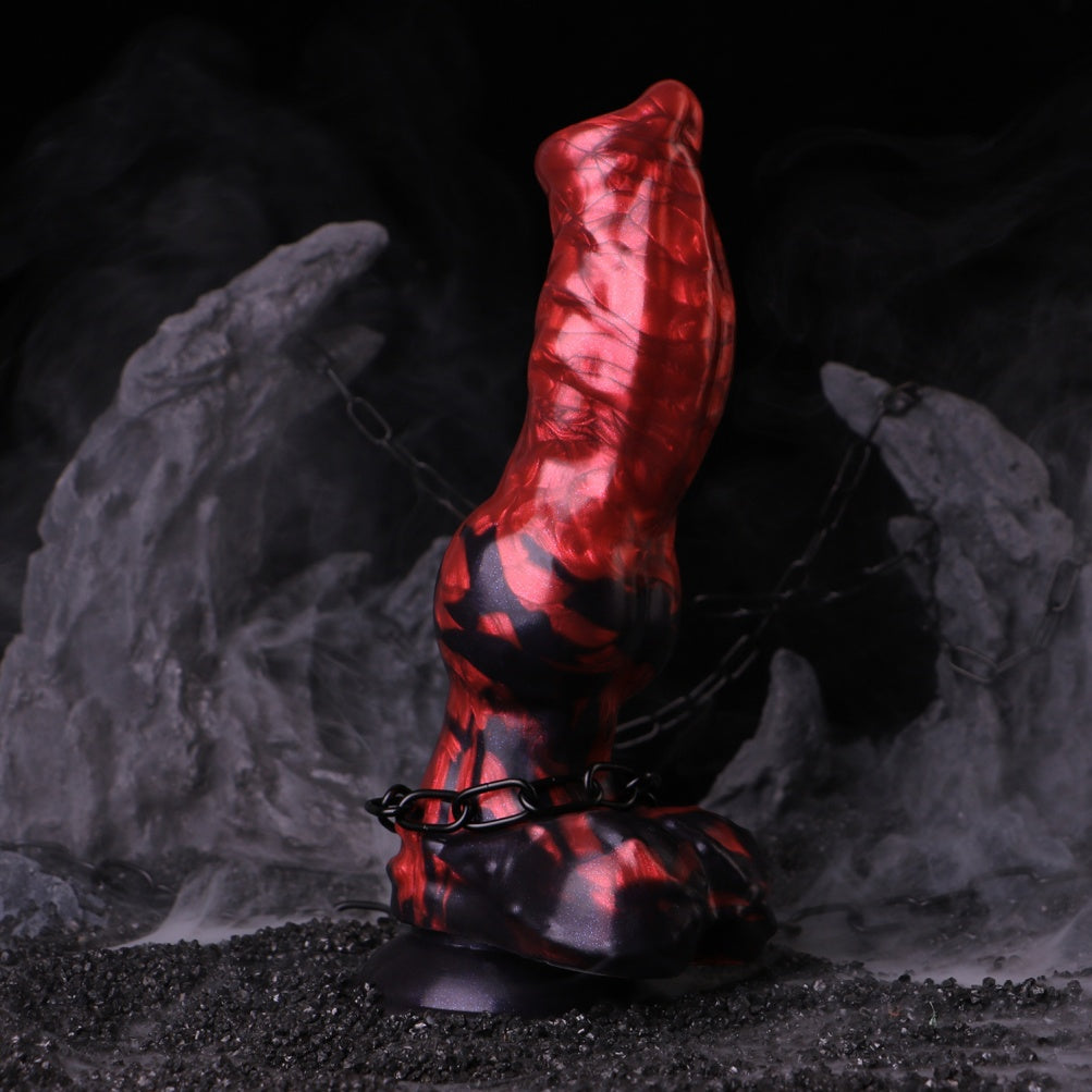 Blood-Red Silicone Fantasy Dog Dildo - Dual Density Knotted Anal Women Vagina Masturbator