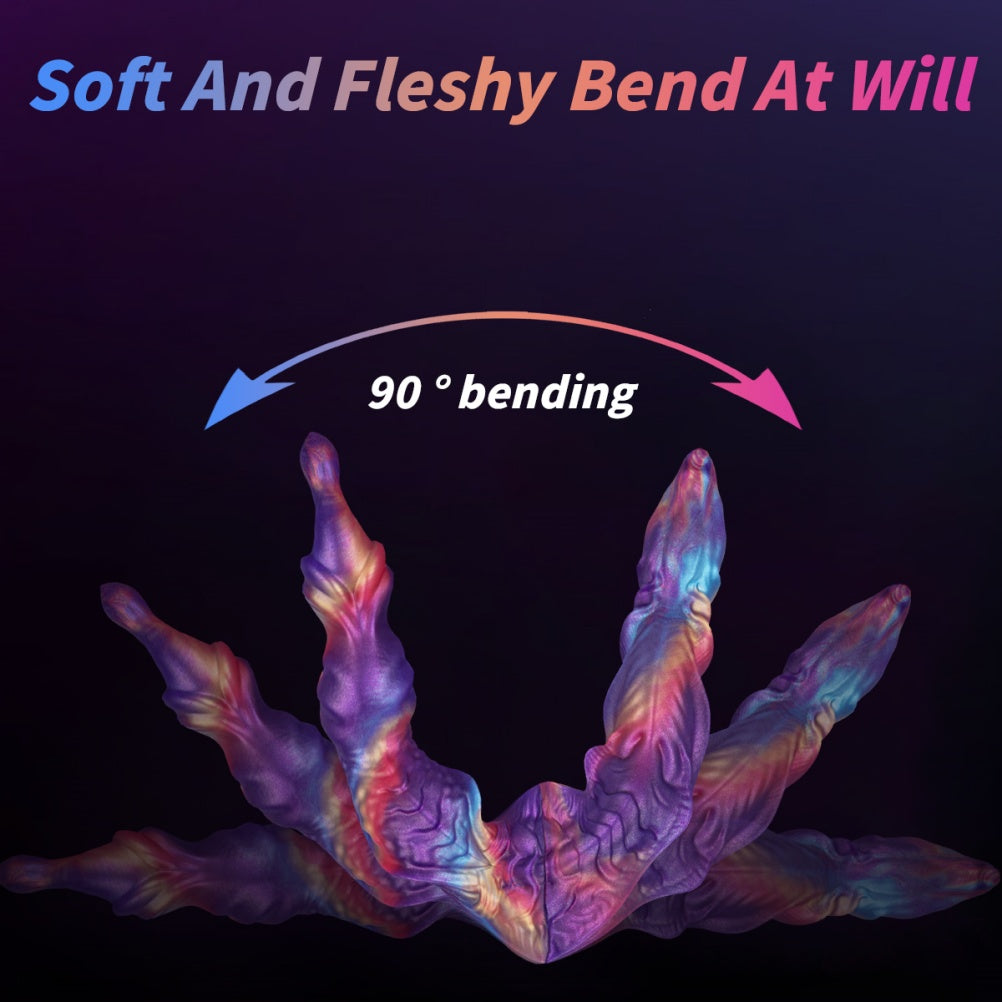 Domlust Double Ended Knotted Dildo – Platinum Silicone Iridescent Fantasy Monster Toy for Lesbian Couples & Shared Play