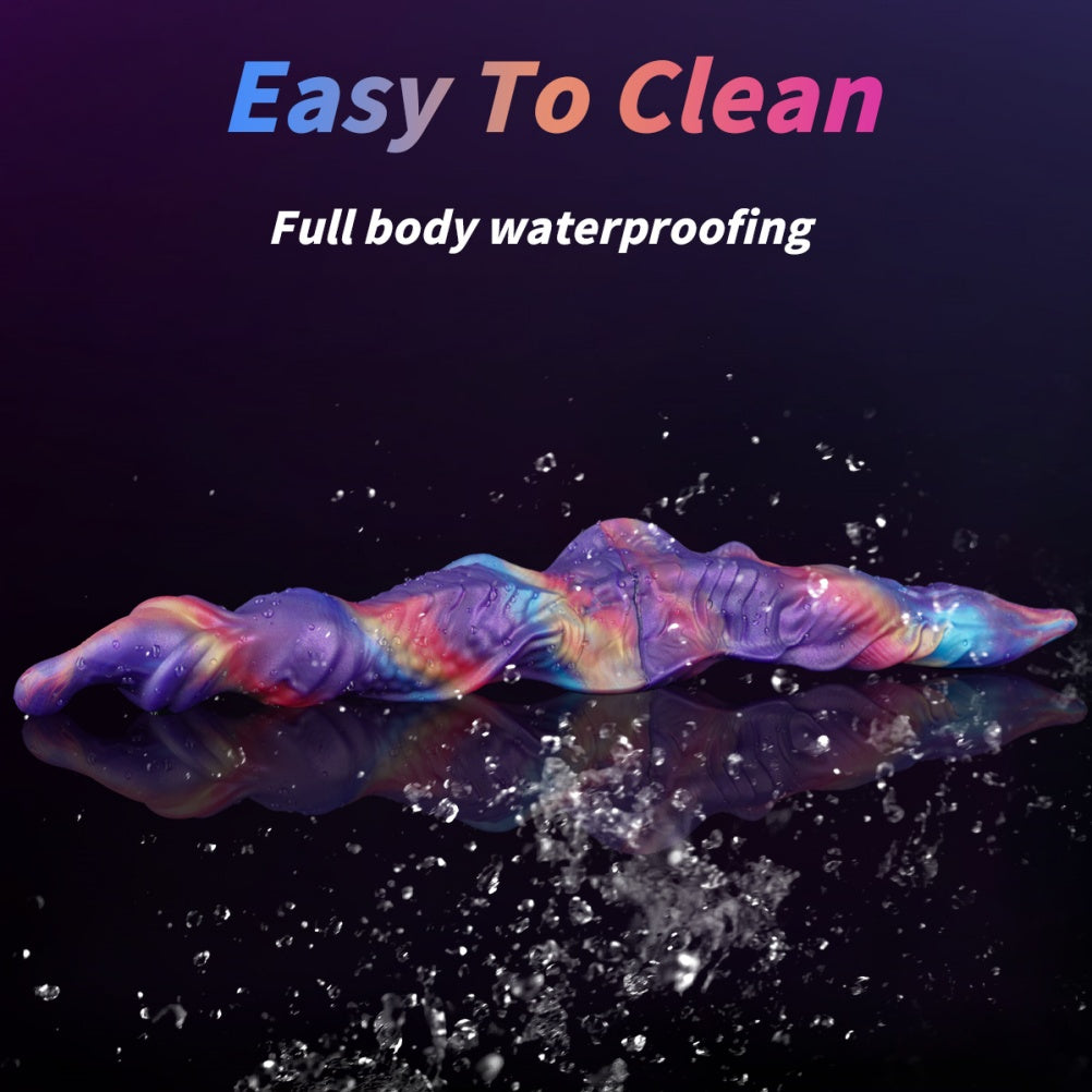 Domlust Double Ended Knotted Dildo – Platinum Silicone Iridescent Fantasy Monster Toy for Lesbian Couples & Shared Play