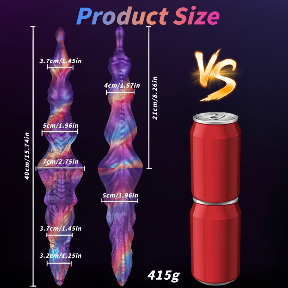Domlust Double Ended Knotted Dildo – Platinum Silicone Iridescent Fantasy Monster Toy for Lesbian Couples & Shared Play