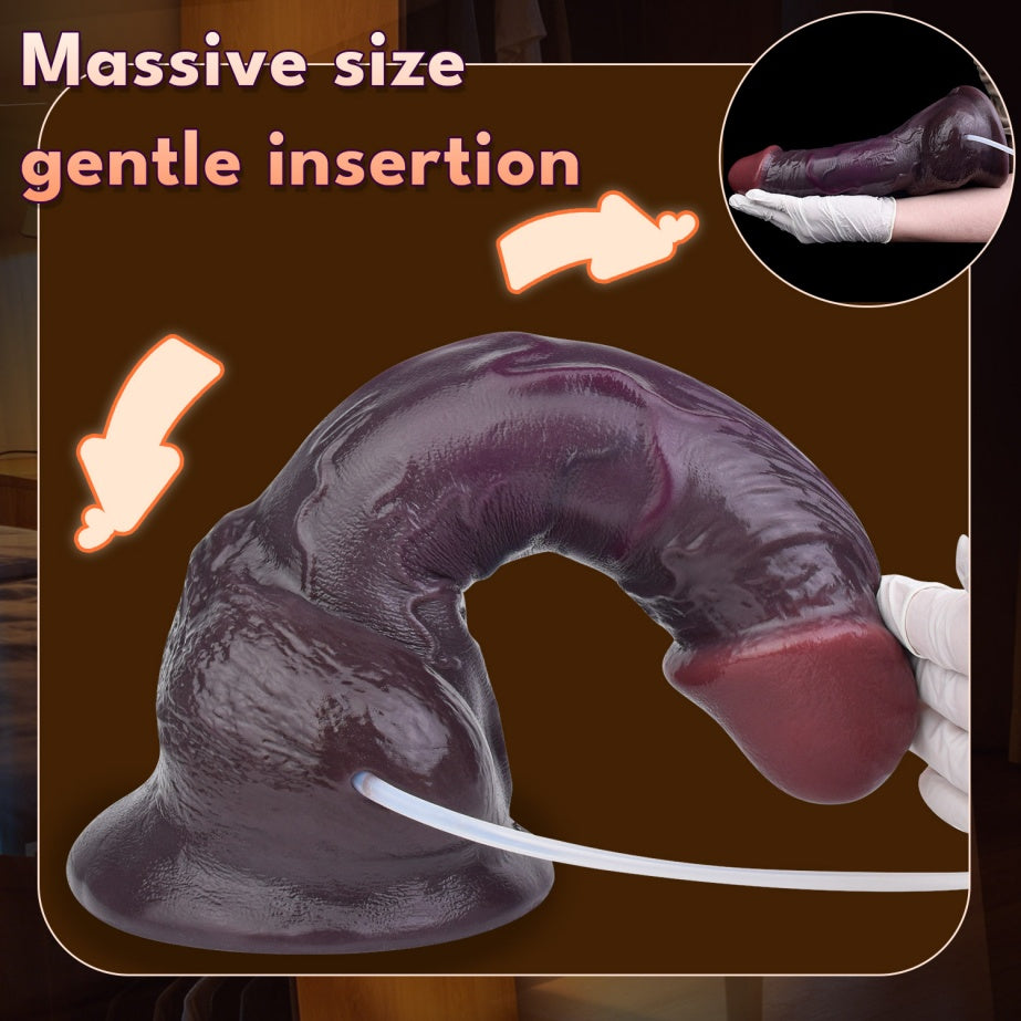Big Black Squirting Dildo Built for Women Fullness Masturbation - Realistic Dual Density Silicone