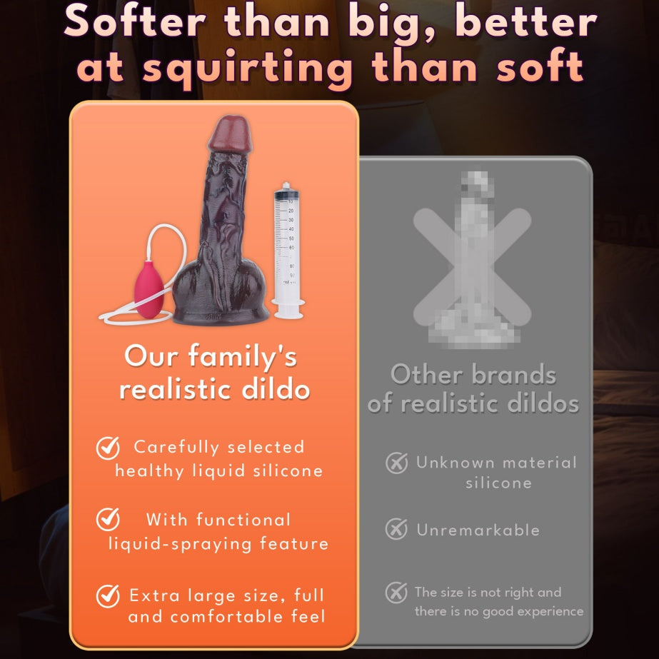 Big Black Squirting Dildo Built for Women Fullness Masturbation - Realistic Dual Density Silicone