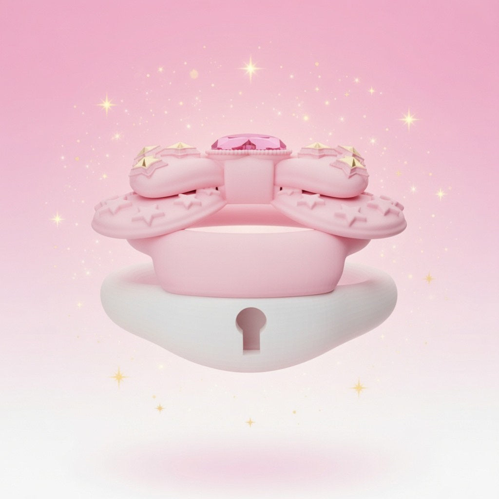 Cute Pink Bow Heart Gem Lockable Chastity Cage – Ultra Mini Lock Core, Discreet Kawaii Silicone Chastity Device